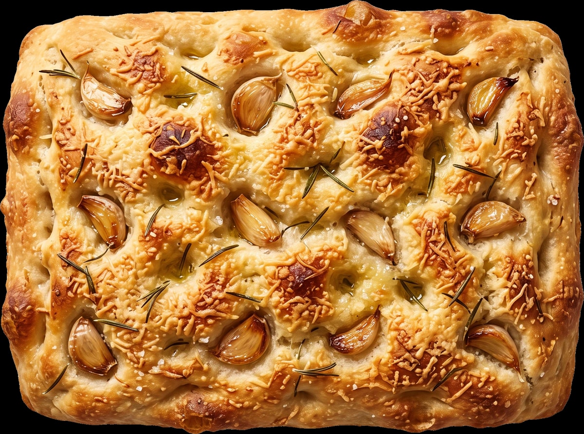 Focaccia de alho assado com parmesão